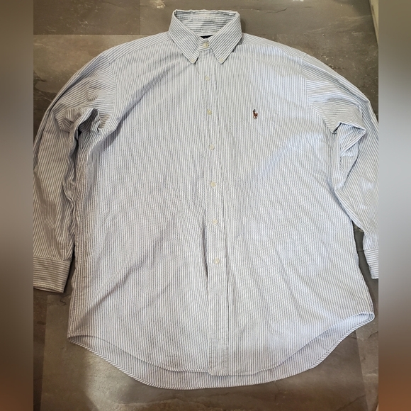 Vintage Polo Ralph Lauren "Yarmouth" White Blue Striped Sleeves Button Down. XL - Picture 1 of 11